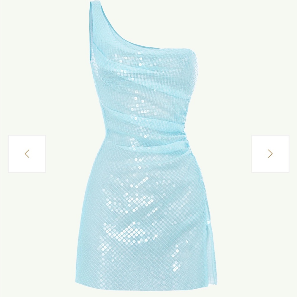 Cultnaked moon dress in blu One-Shoulder Sequin Mini Dress in Light Blue